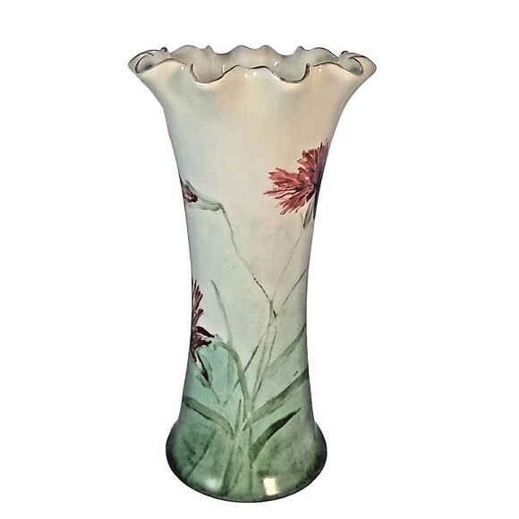Antique PH Leonard VIENNA AUSTRIA Porcelain 8.25 Hand-Painted Ruffled Flute Vase - Picture 2 of 11